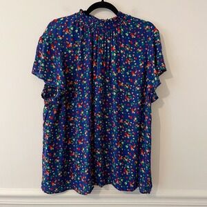 Modcloth Blue Apple Novelty Print Top Size 2X Smocked Neck‎ Teacher Artsy Fall